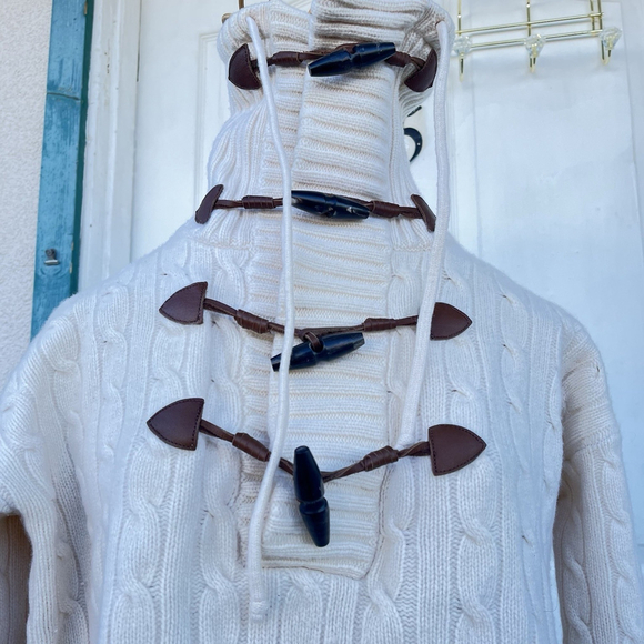 Ralph Lauren Wool Cashmere Toggle Cable Knit Sweater High Neck Ivory Women sizeL - Picture 16 of 16